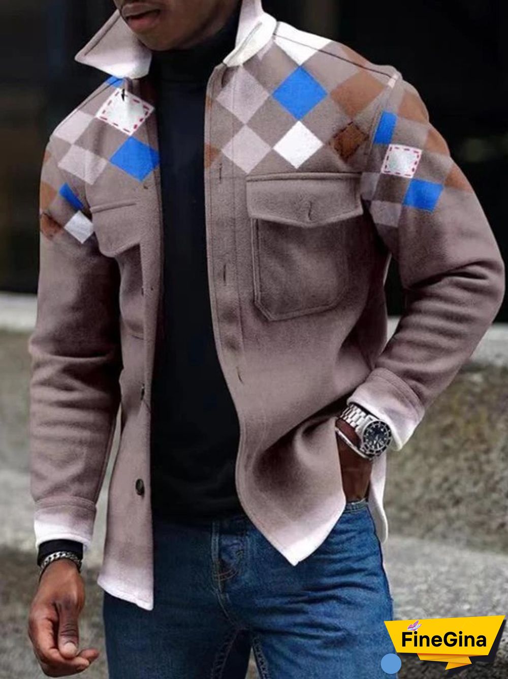 Apricot Men's Casual Geometric Pattern Jacket 004