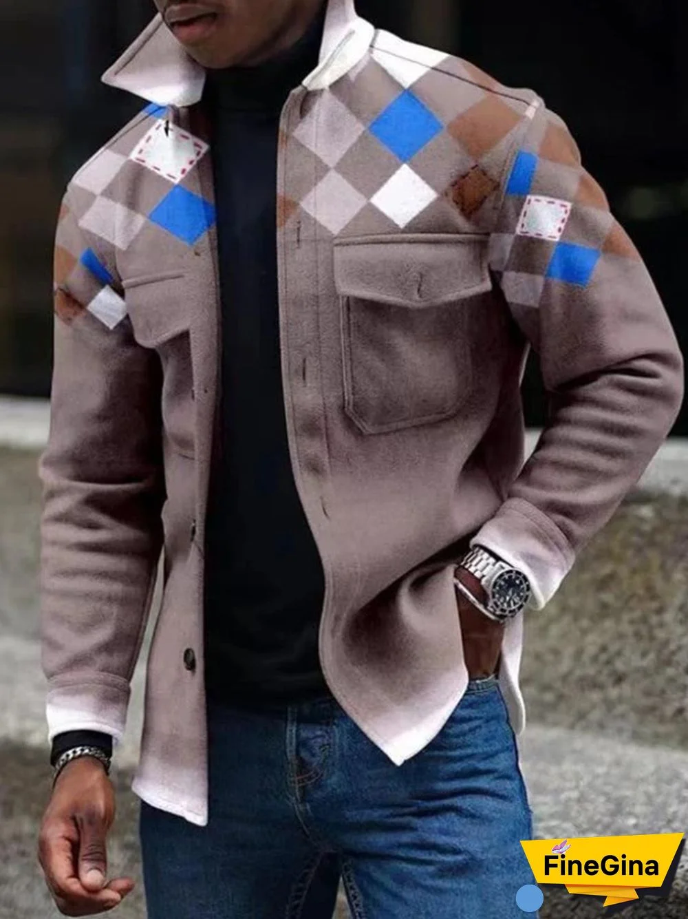 Apricot Men's Casual Geometric Pattern Jacket 004