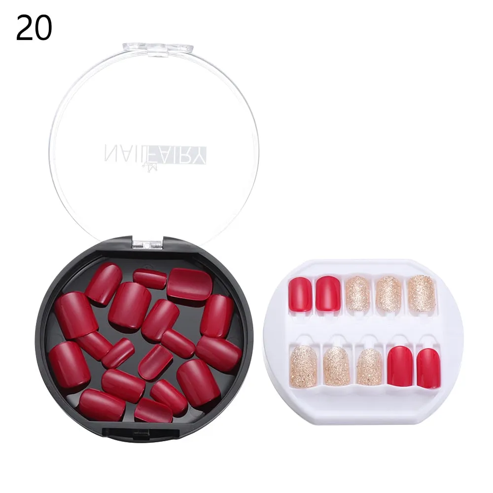 30PCS/Set Fake Nails Press Coffin False Full Artificial Short Kiss Detachable Stick Designs Press Nails Art Tipsy Cover Box-Nail Inspo
