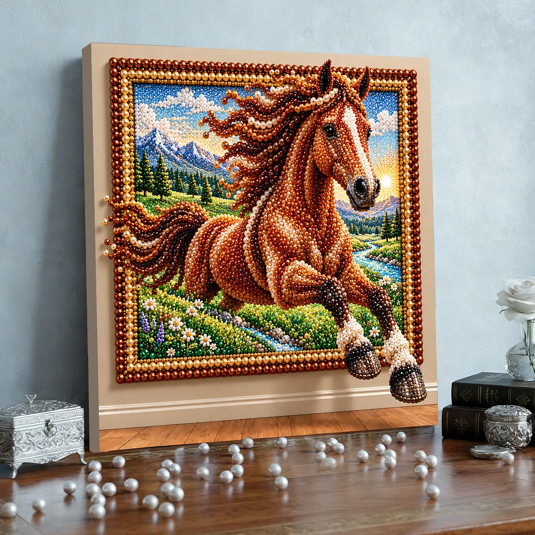 Pearl Painting Kit for Adults Horse with Frame 11.81x11.81in