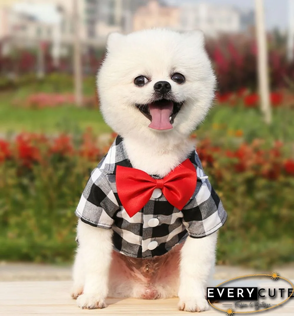 3 Colors Dog Plaid Shirt with Bow Tie Pet Clothes for Puppy Cat Western Collar Shirts Birthday Party Holiday Wedding Costume Outfit