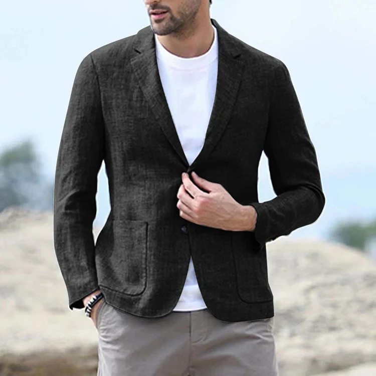 BrosWear Casual Solid Color Cotton Linen Blazer