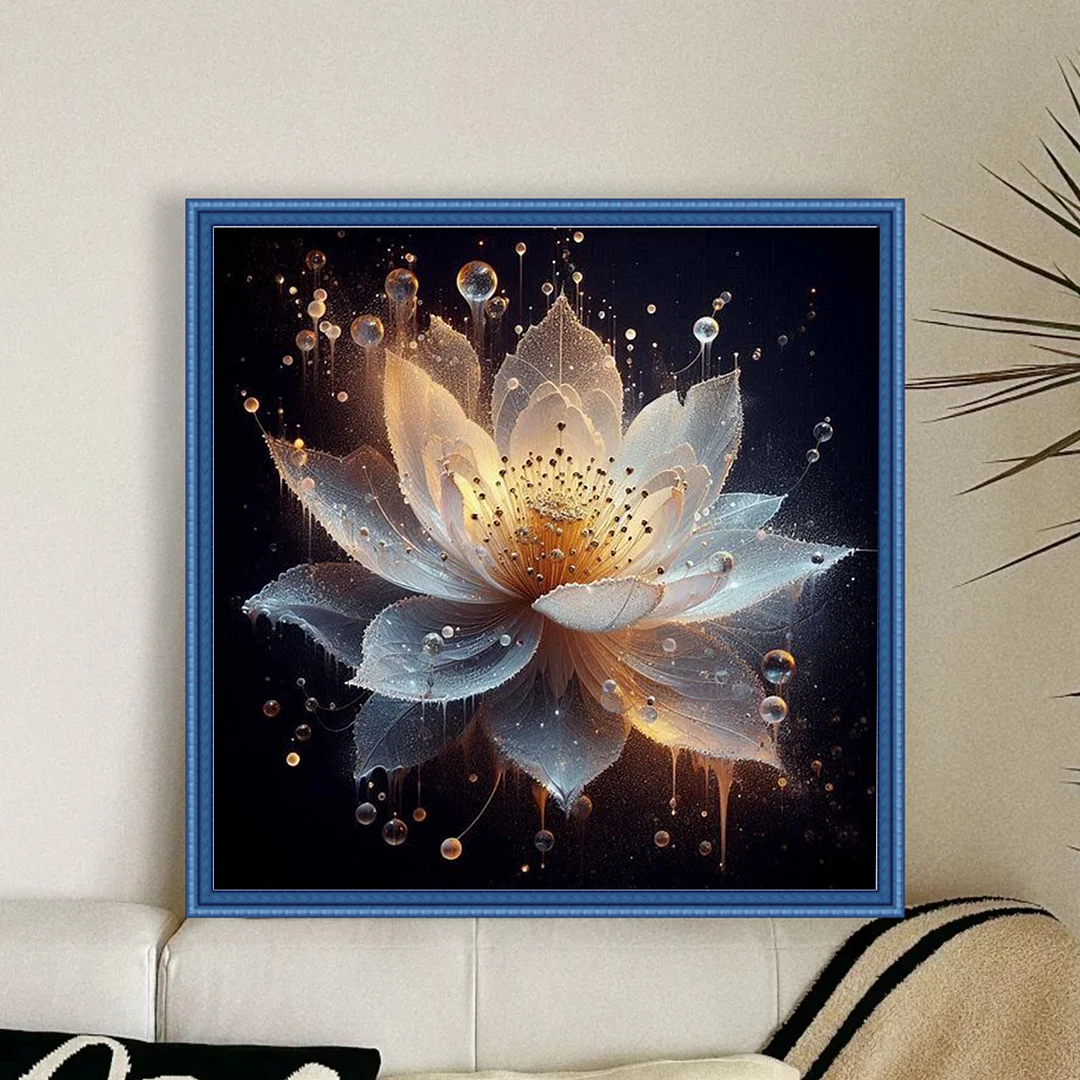 Gold Lotus Full 18CT DIY Counted Cross Stitch Kits for Adults Home Decor 30x30cm