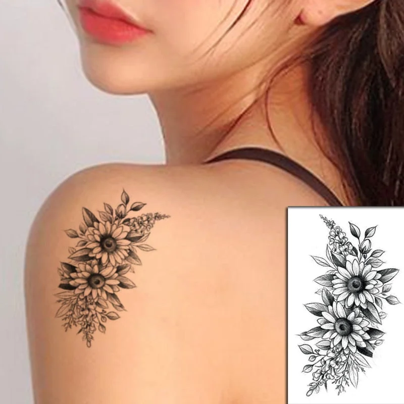 Sketch Rose Flowers Waterproof Temporary Tattoo Sticker Hand Lines Design Fake Tattoos Flash Tatoos Arm Chest Body Art for Women