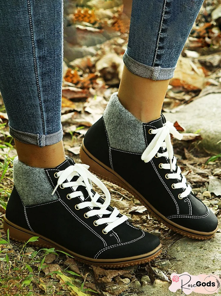 Pu Leather Suede Panel Casual Short Boots