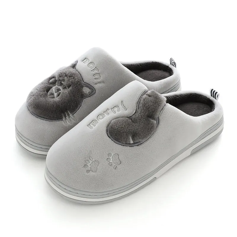 Indoor slippers for women Lovely Cat Embroider Soft Female Slippers home Plush Warm Winter Suede Brand Unisex house shoes