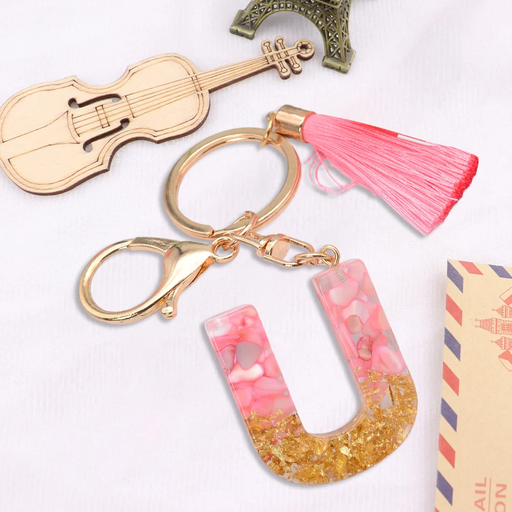 Resin Initial Key Ring with Tassel Alphabet Keyring for Car Keys Wallet Handbags
