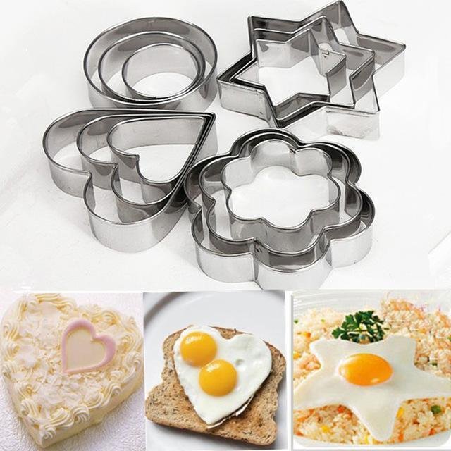 12PCS/Set Stainless Steel Star Heart Round Flower Shape Cookie Biscuit DIY Molds