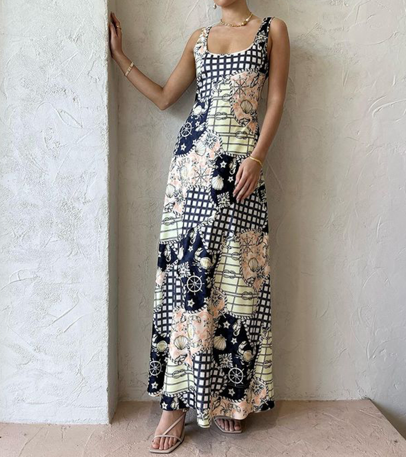 Vintage Victoria Style Printing Maxi Dress