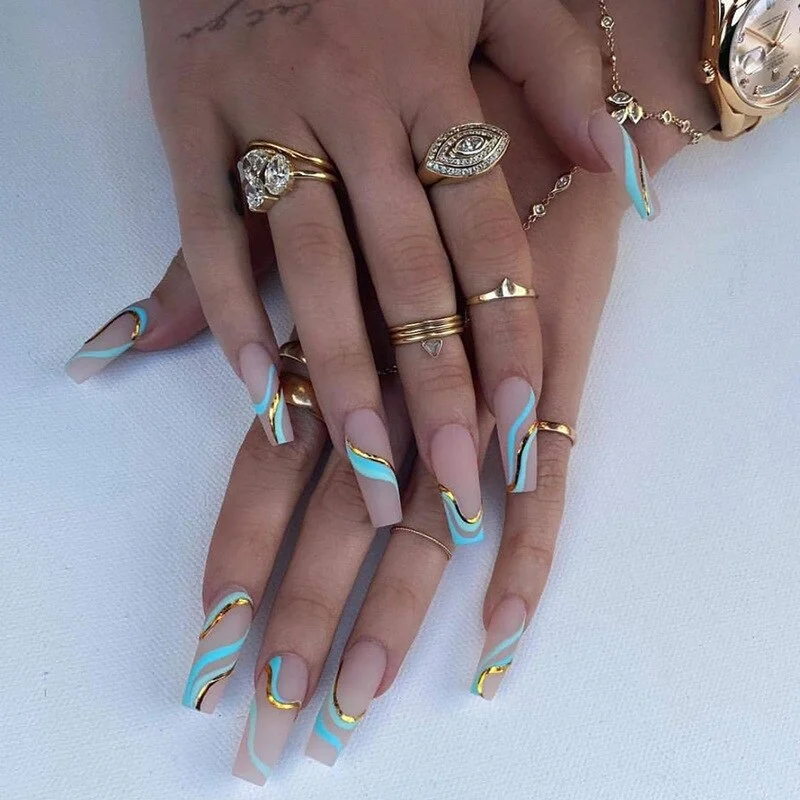 Churchf Blossoms Wearable Nail Art Long Ballet Green False Nails Fashion Detachable Finished Fake Nails Press on Nails with Glue-Nail Inspo