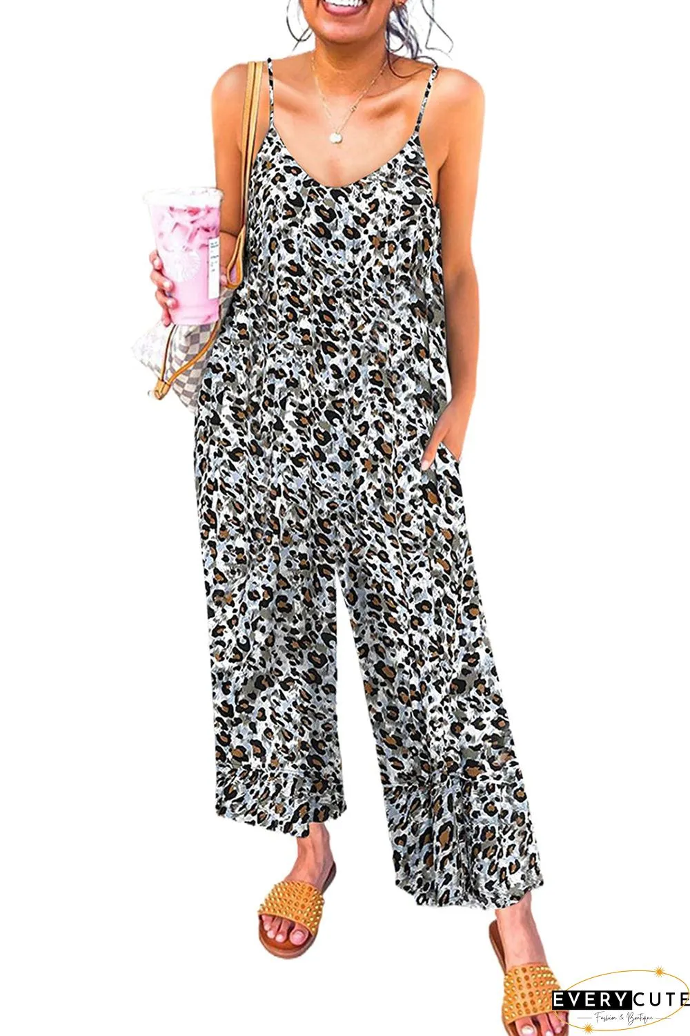 Print Spaghetti Strap Wide Leg Jumpsuit