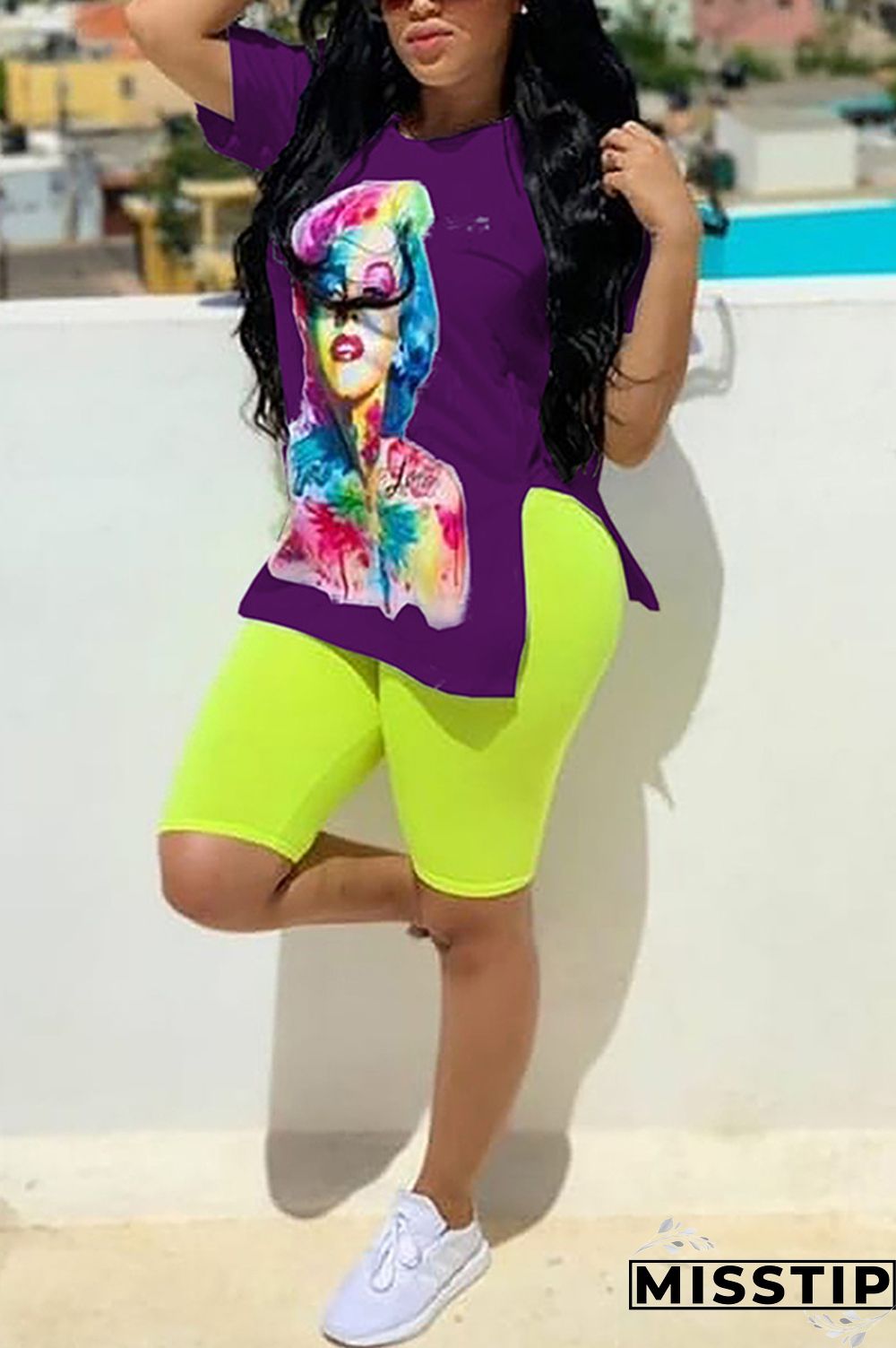 White Fashion Casual Color Printing Top Suit
