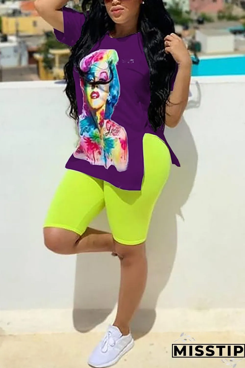 White Fashion Casual Color Printing Top Suit
