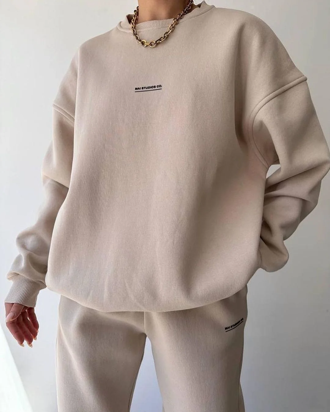 Churchf Churchf New Suit Of Long Sleeve Round Collar Casual Hoodie Elastic Sweatpants Two-Piece Set