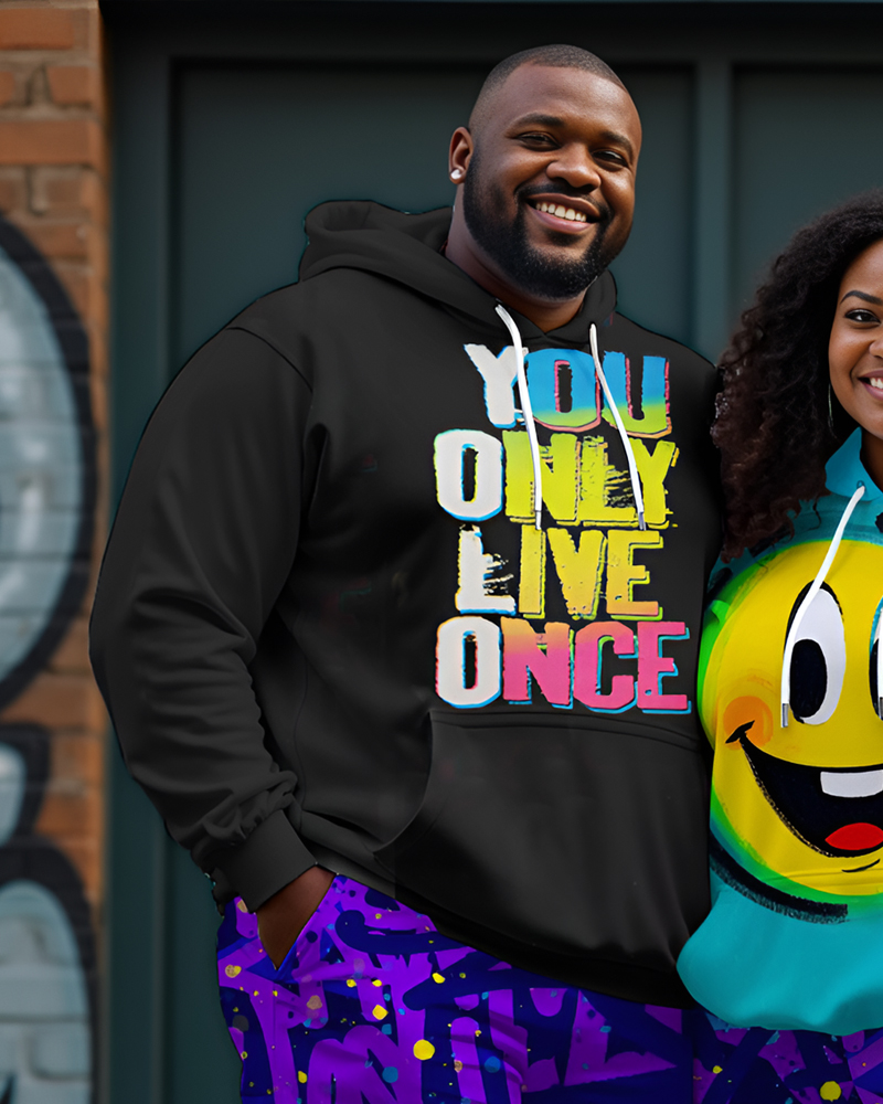 Couple Plus SizeFunny Smiley Graffiti Art Print Hoodie Set