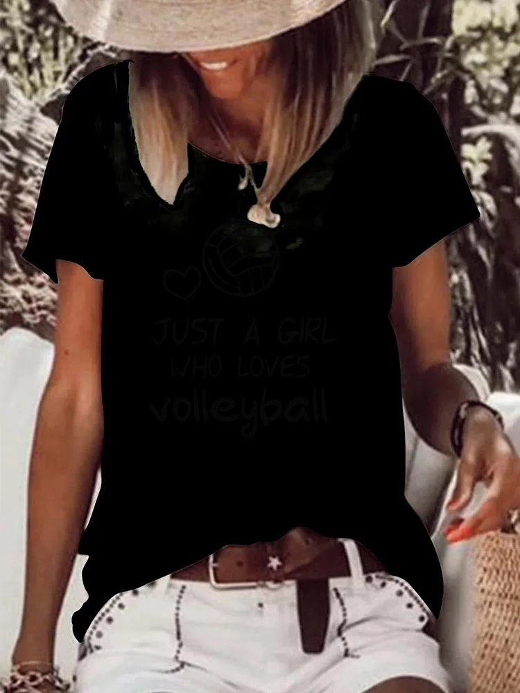 Just A Girl Who Loves Volleyball Raw Hem Tee-Annaletters