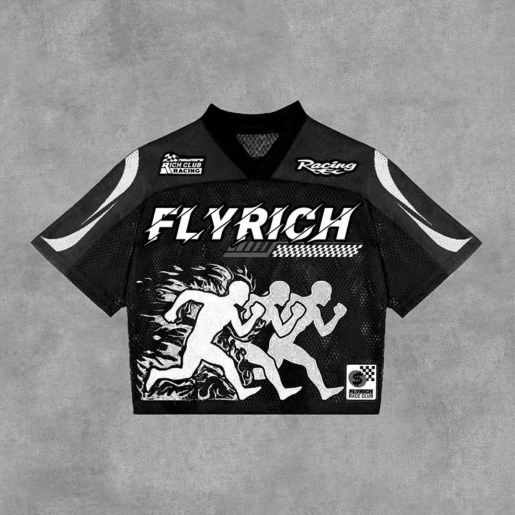 Vintage Fly Rich Graphics Blokecore Blokette Cotton Football V-Neck T-Shirt