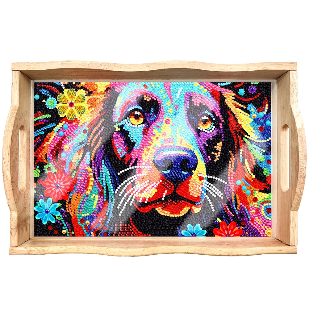 DIY Dog Diamond Painting Decorative Trays with Handle Coffee Table Tray for Serving Food