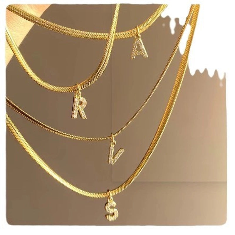 1 Piece 15-18mm 304 Stainless Steel Copper Zircon Letter Pendant Chain Jewelry Accessories