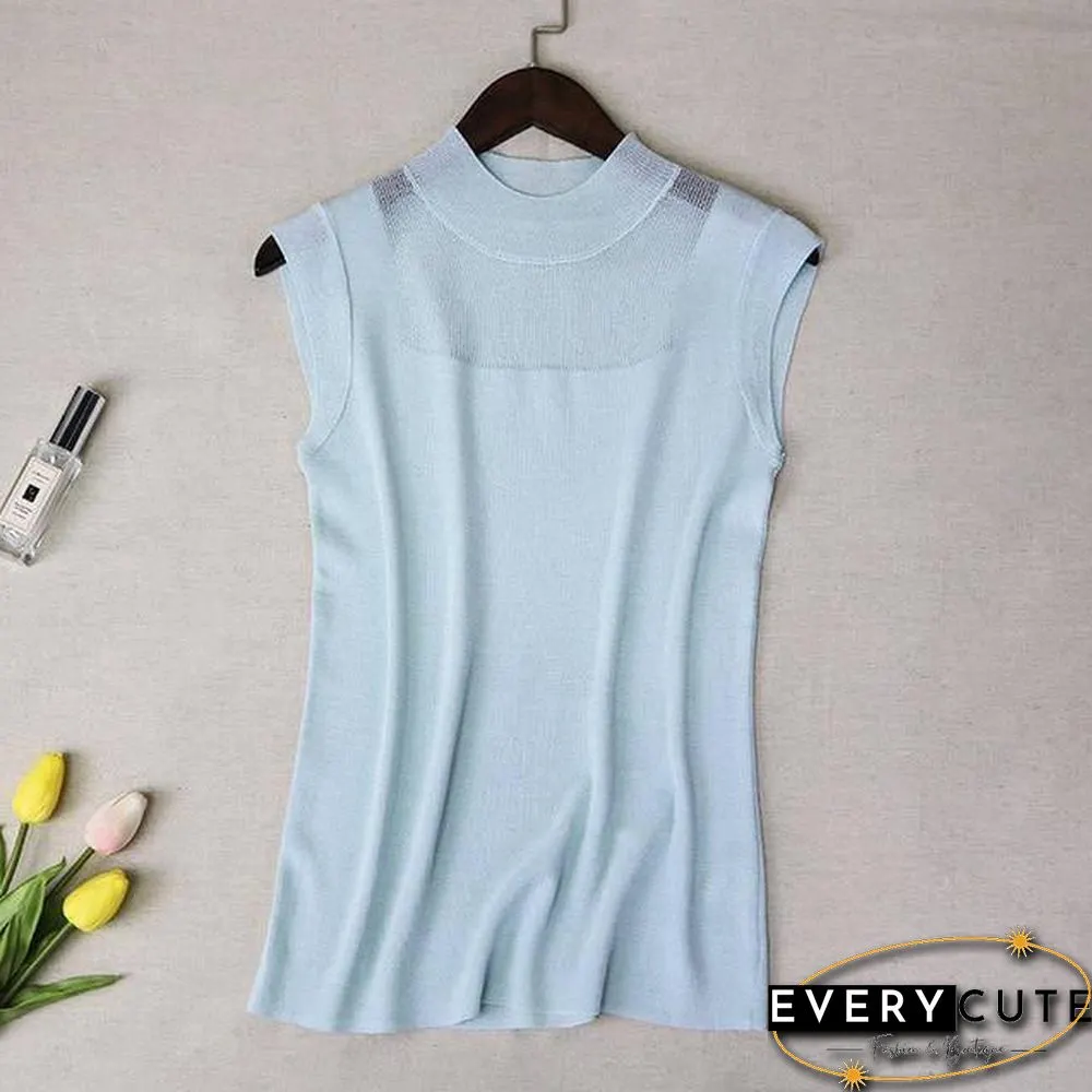 Half High Collar Sexy Tank Tops Women Sleeveless Knitted Vest Female Elasticity Solid Slim