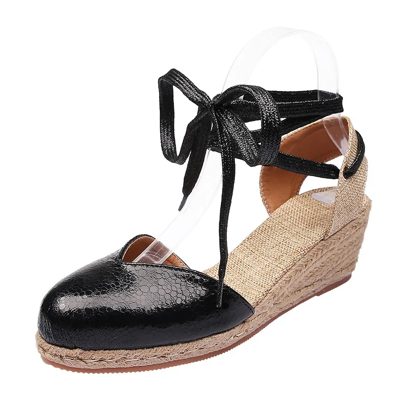 Qengg MCCKLE Women Wedges Sandals Ankle Strap Woman Espadrilles Narrow Band Closed Toe Female Summer Shoes Ladies Platform Sandal New