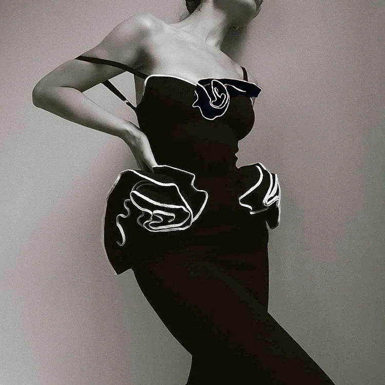 3D Flower Black One Piece Swimsuit and Skirt Flaxmaker