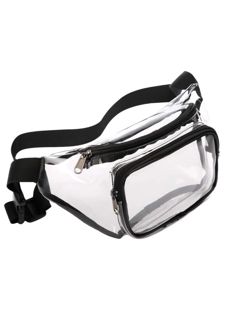 PVC Belt Bag Clear Waterproof Fashion Unisex Fanny Pack for Gifts (Black)
