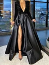 Sequinned Split-Side V-Neck Long Sleeves Evening Dress