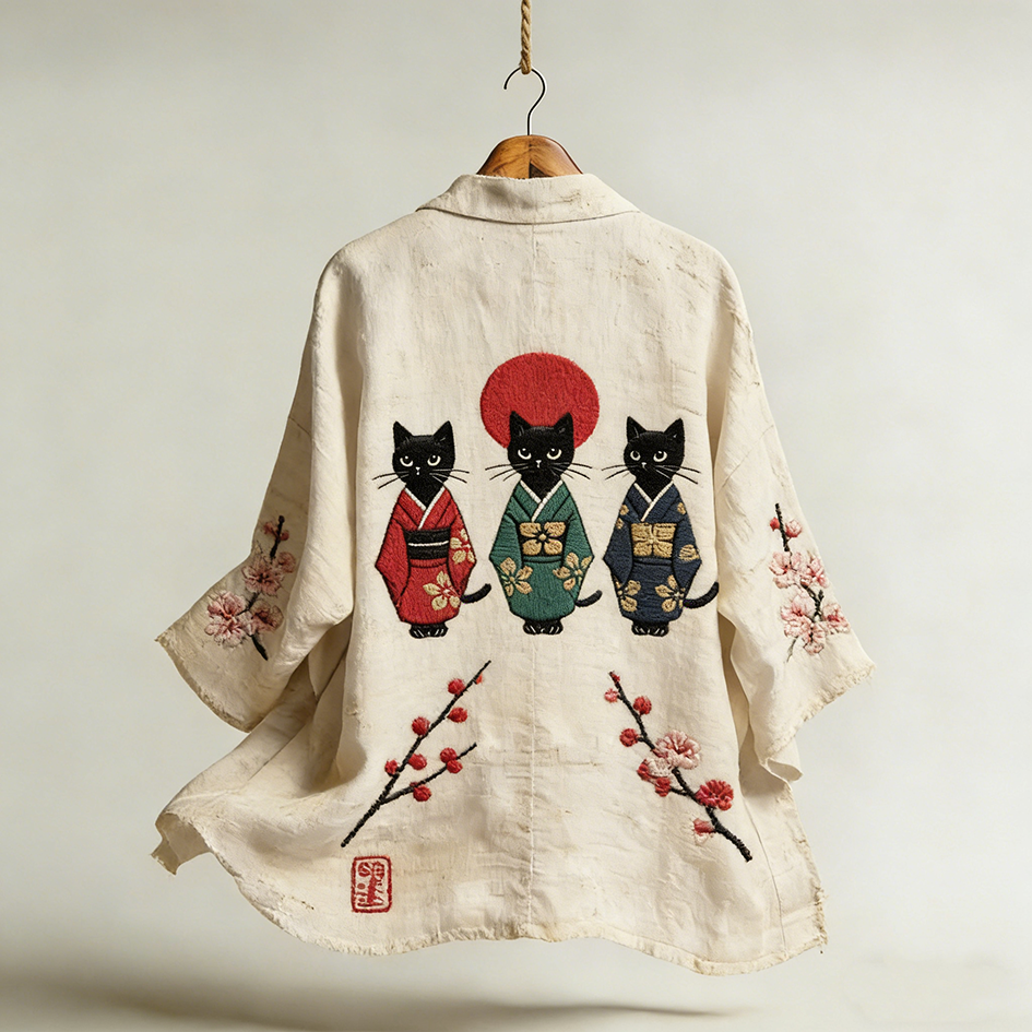 Japanese Art Retro Pattern Design Linen Cardigan  artssus