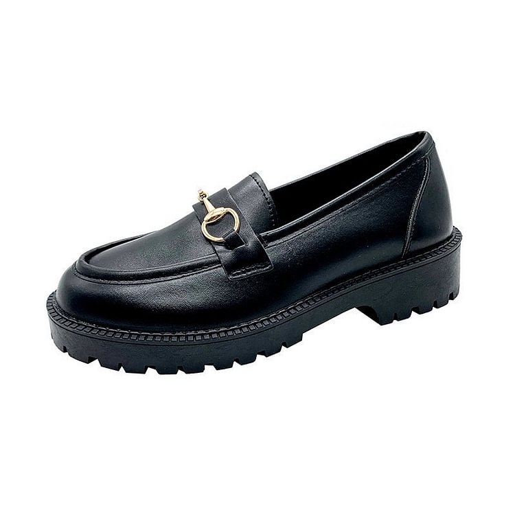Women's Platform Shoes  Casual Black Soft Leather Loafers