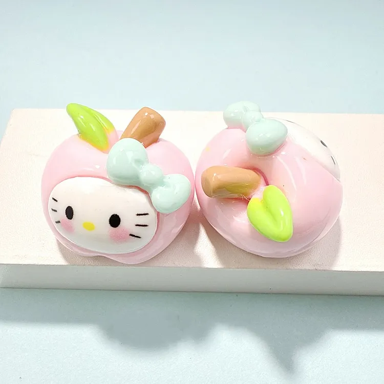 Mini Apple Cat Resin Charms Set