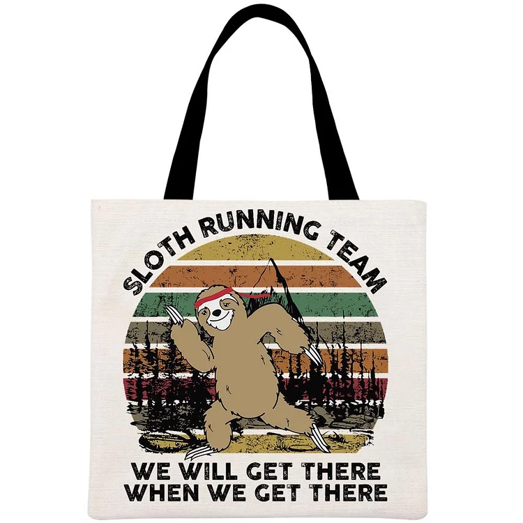 Vintage Sloth Running Team Printed Linen Bag-Annaletters