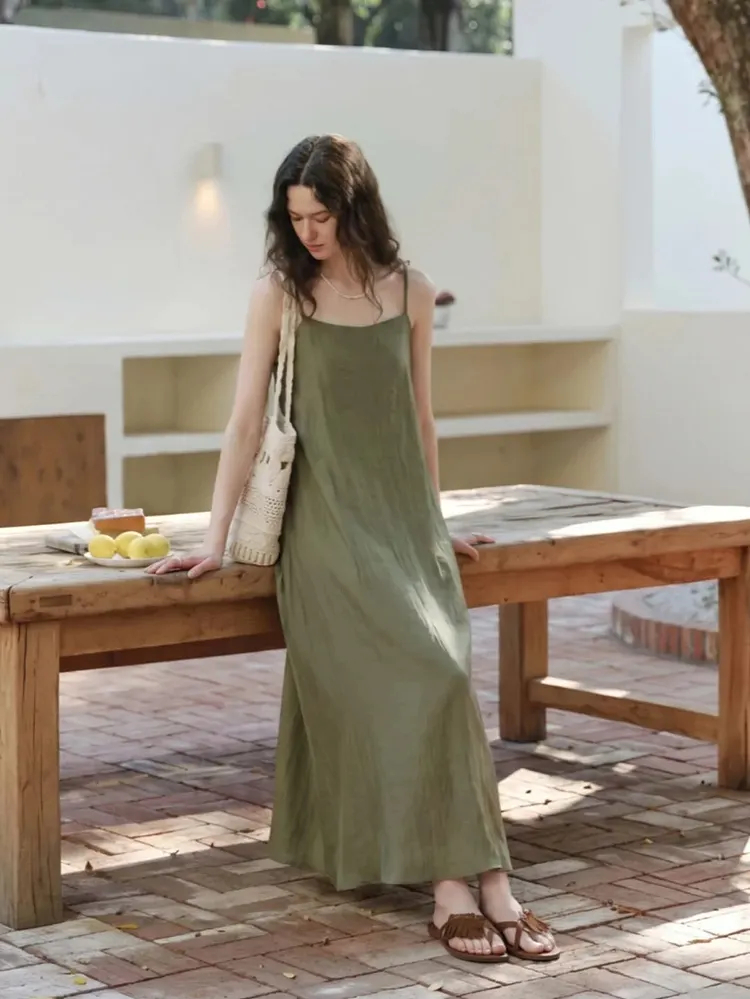 Olive green spaghetti strap slip dress