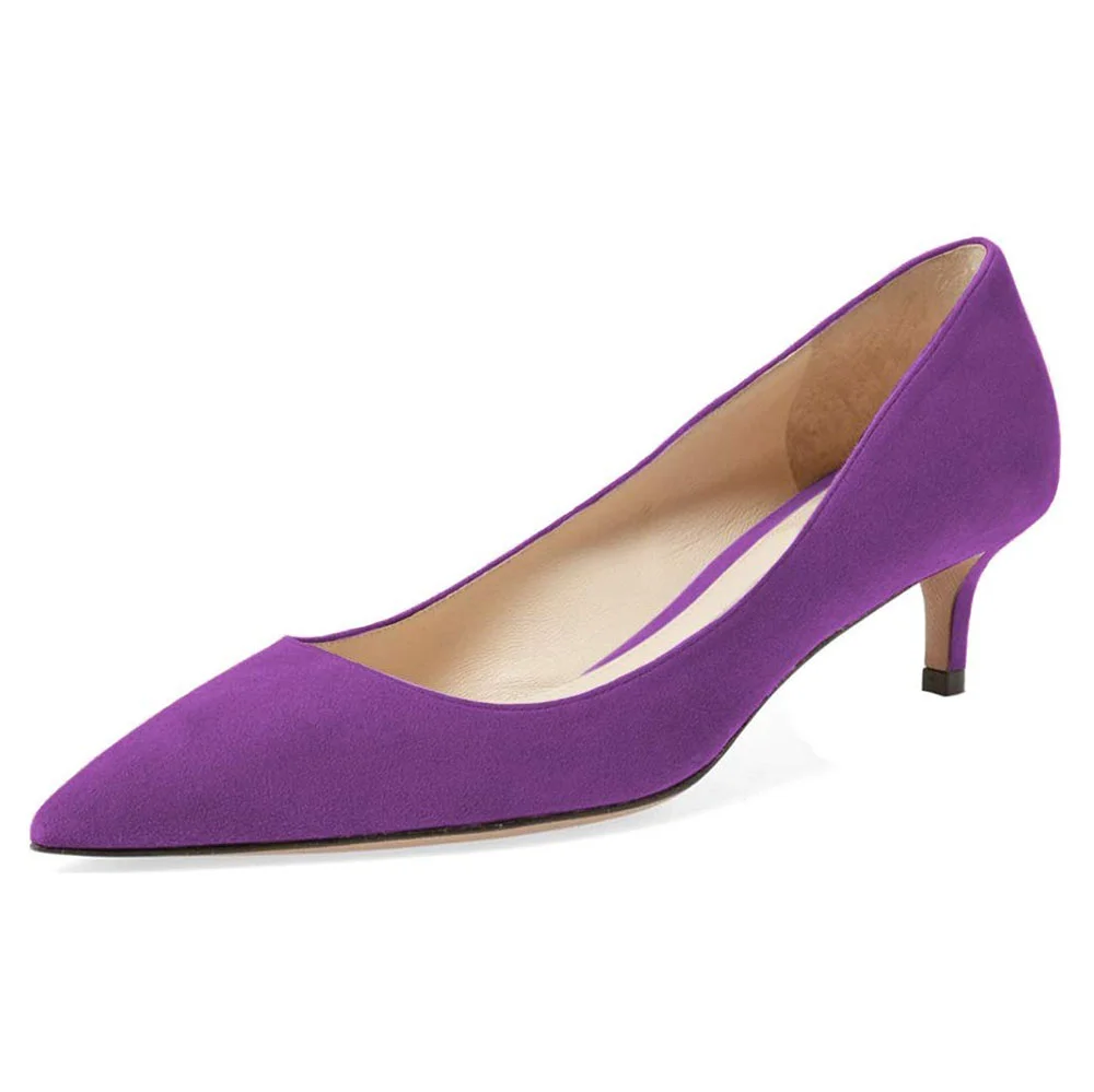 Vegan Suede Pointed Toe Kitten Heel Pumps Shoes in Purple
