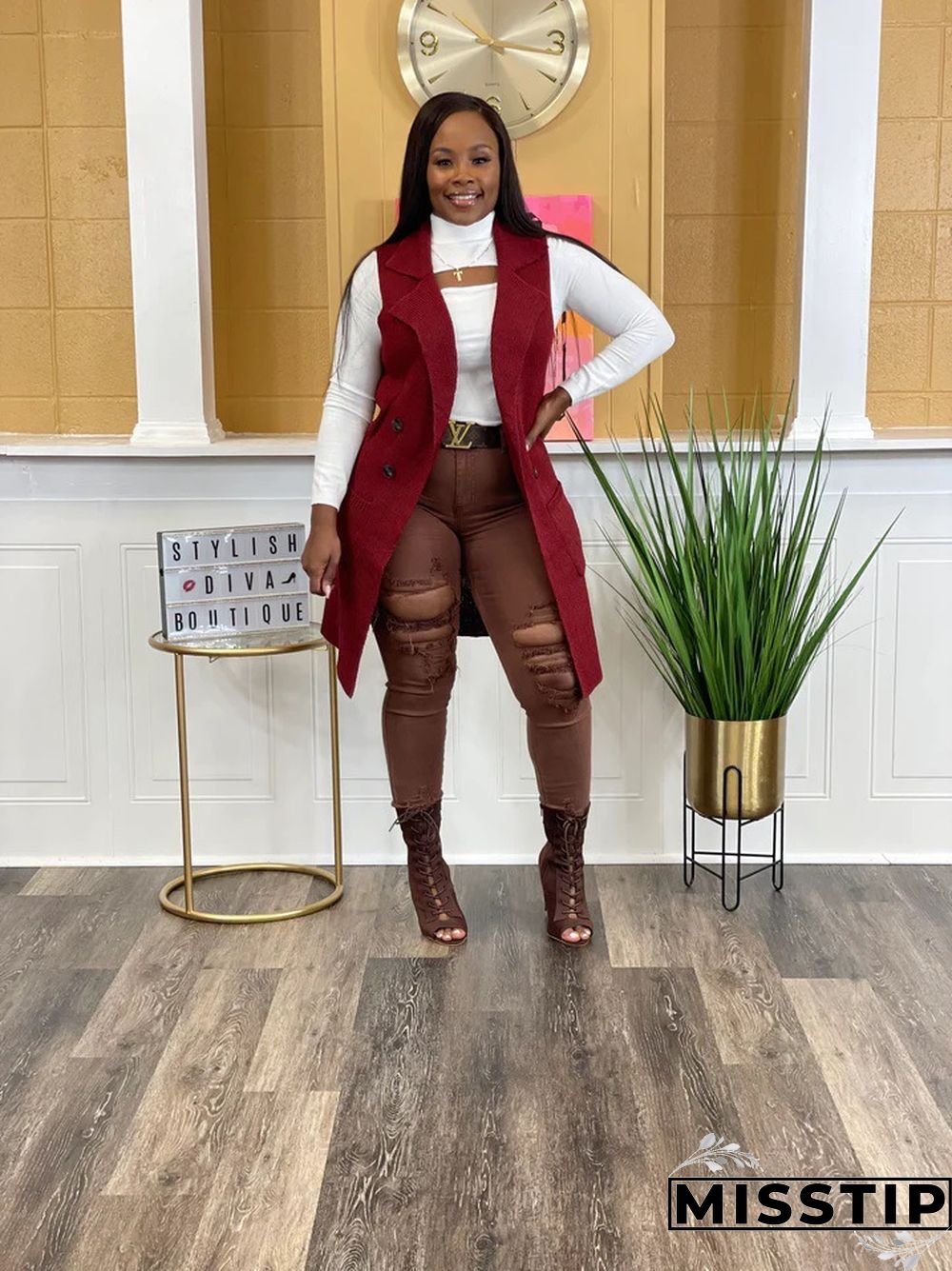 Solid Color Sleeveless knit Sweater Vest Cardigan