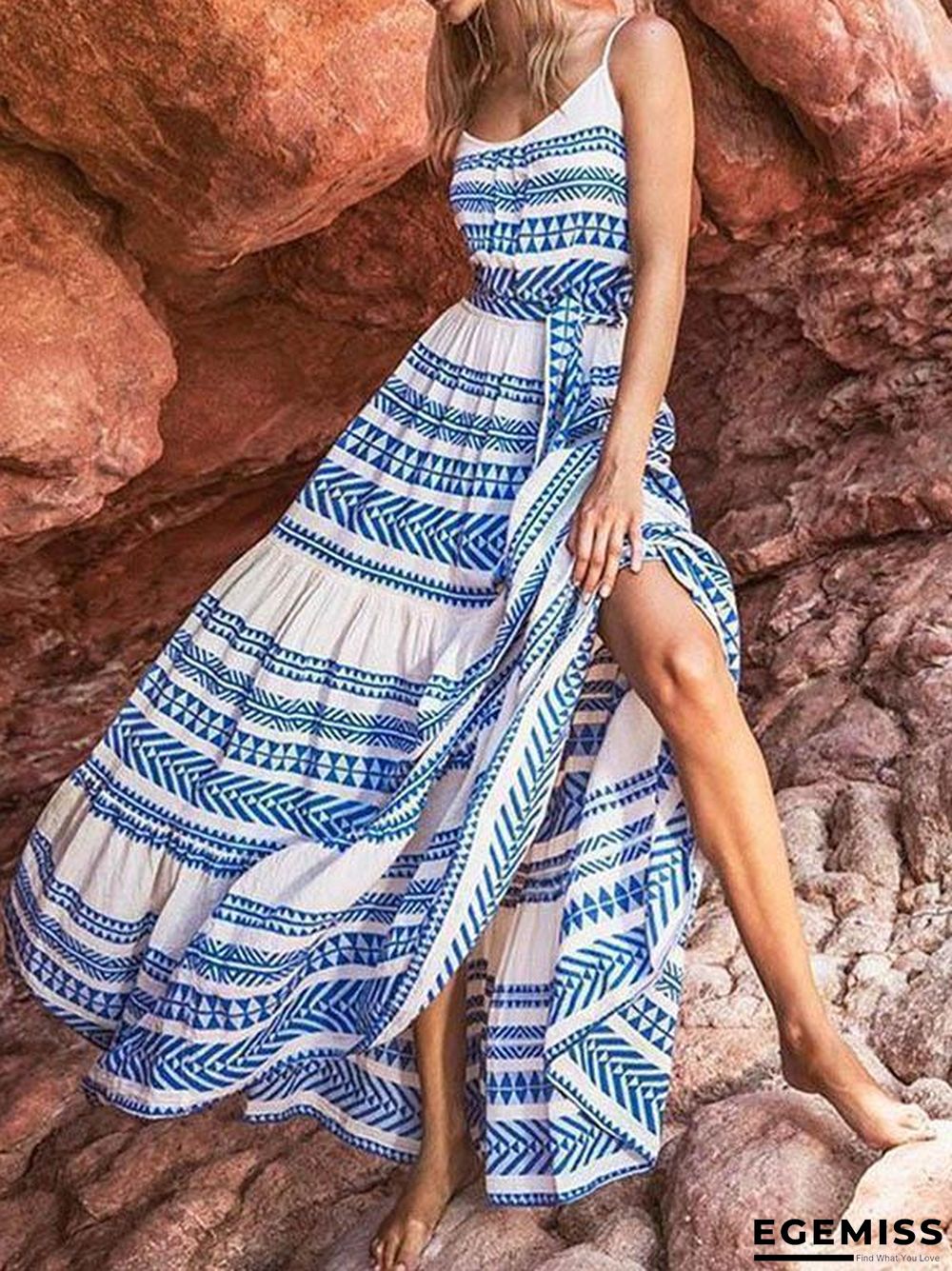 Beach Printed Spaghetti-Neck Maxi Dress | EGEMISS