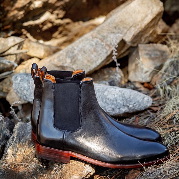 Retro Men Genuine Leather Pointed Toe High Quality Dress Boots