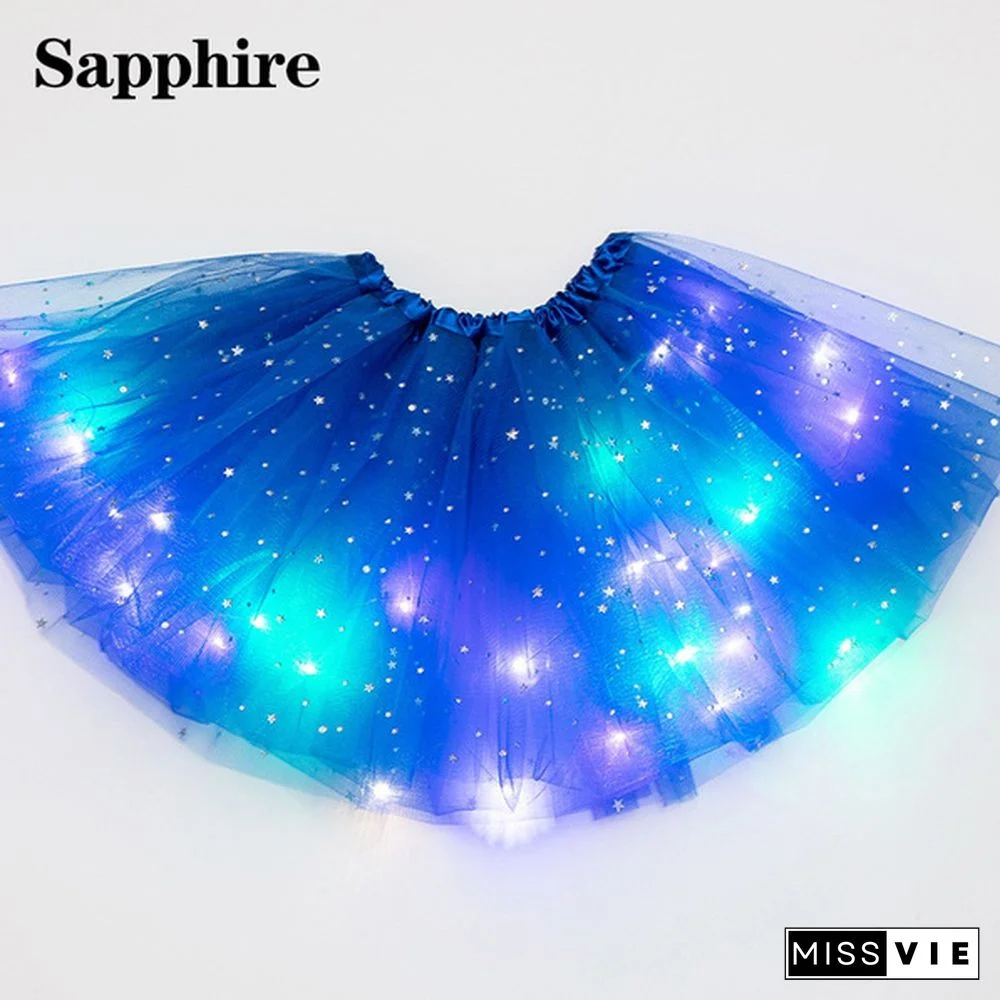 12 Colors Fashion Star Sequin LED Light Costume Tutu Princess Skirts Dress Tulle Gift Christmas Ballet