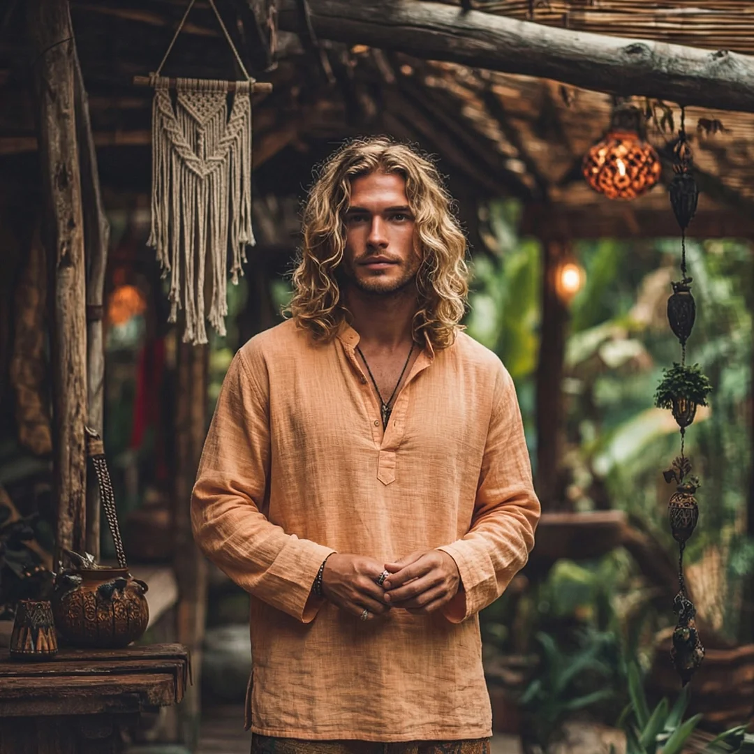 Men's Forest Series Bohemian Linen Top-inspireuse