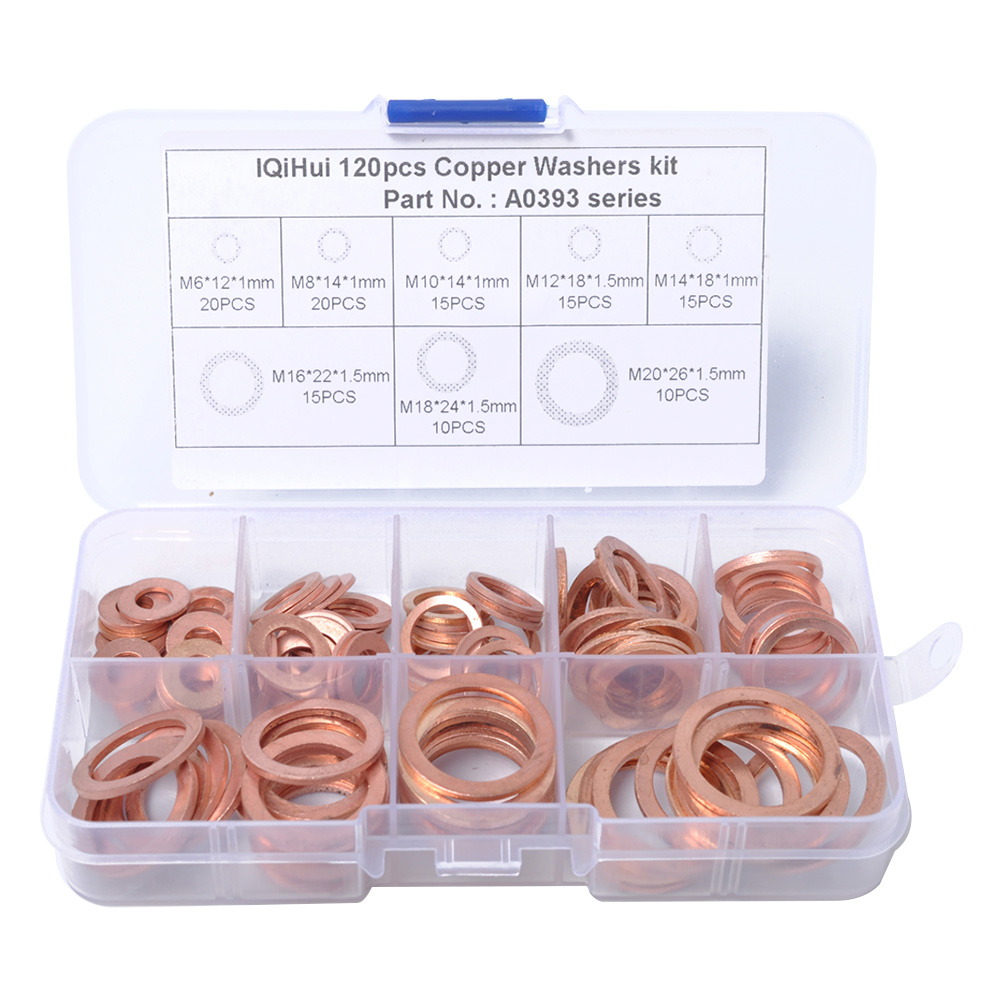 

120x 1mm 1.5mm Copper Washers Assorted Set Sump Plug Oil Sealing Flat Ring, 501 Original