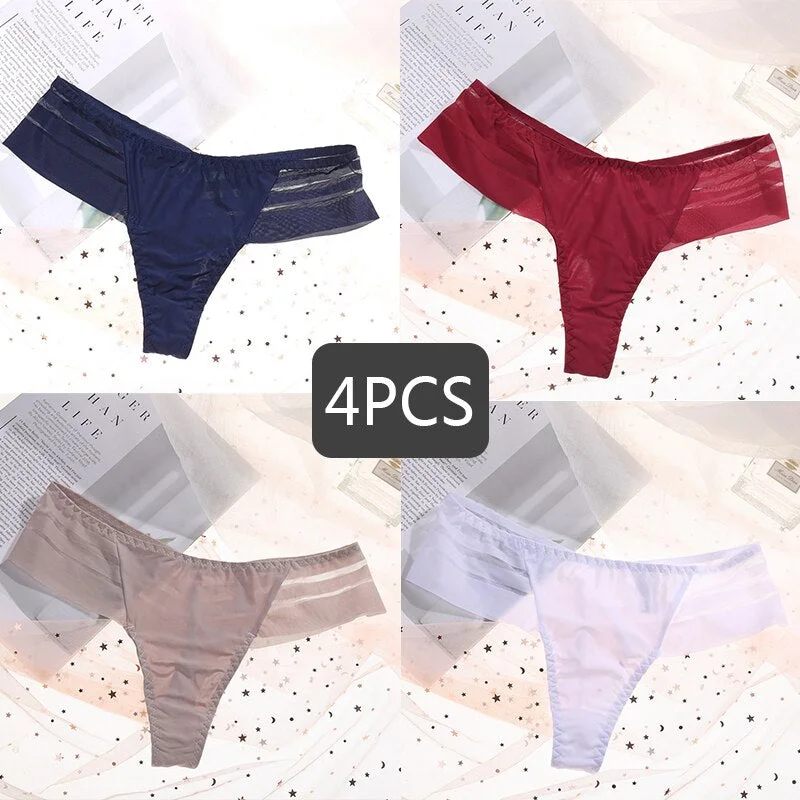 FINETOO Women's Sexy Lace Panties Seamless Cotton Crotch Breathable Ladies Transparent Underwear 4Pcs/set Comfortable Underpants