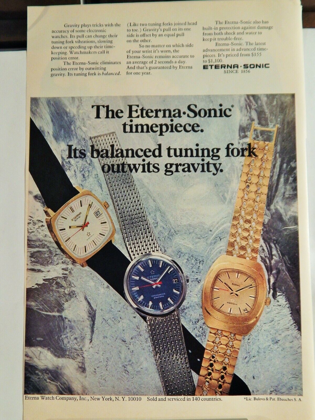 ETERNA SONIC MENS WRISTWATCH 1971 VINTAGE Photo Poster painting AD, RARE SOUGHT EPHEMERA