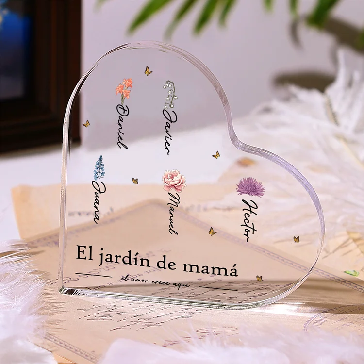 A mi mamá/abuela-Placa de acrílico en forma de corazón jardín 1-10 nombres y flores personalizados con 1 texto