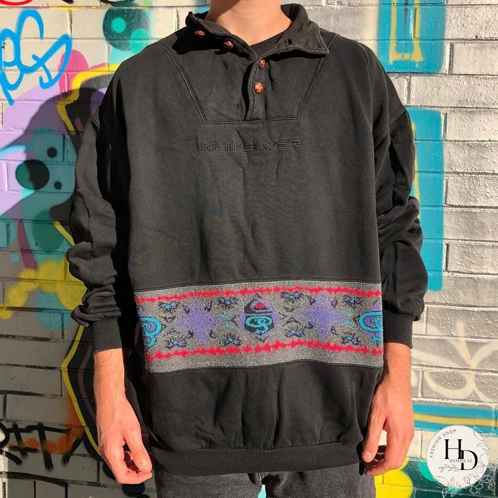 Casual Retro Color-Block Printing Long-Sleeved Sweater