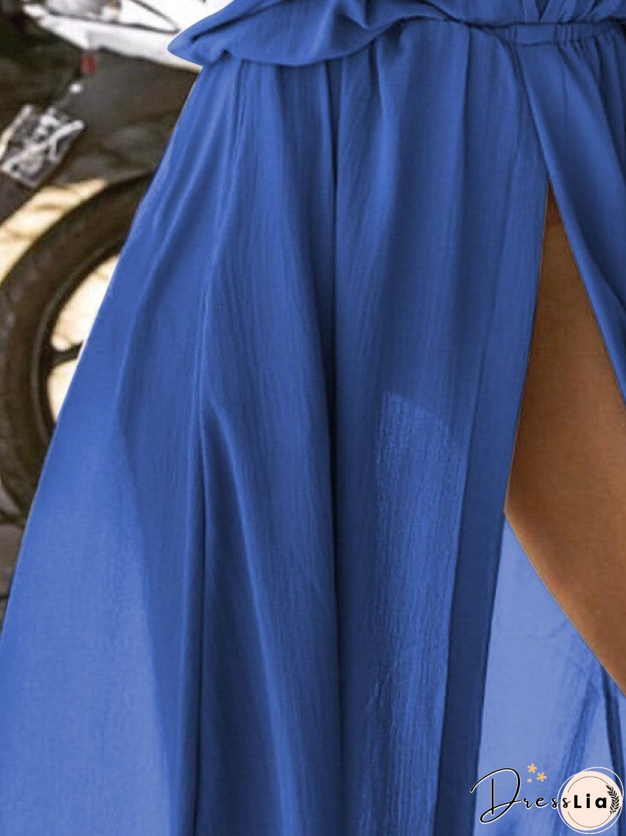 Elegant Solid Deep V Neck Split Dress