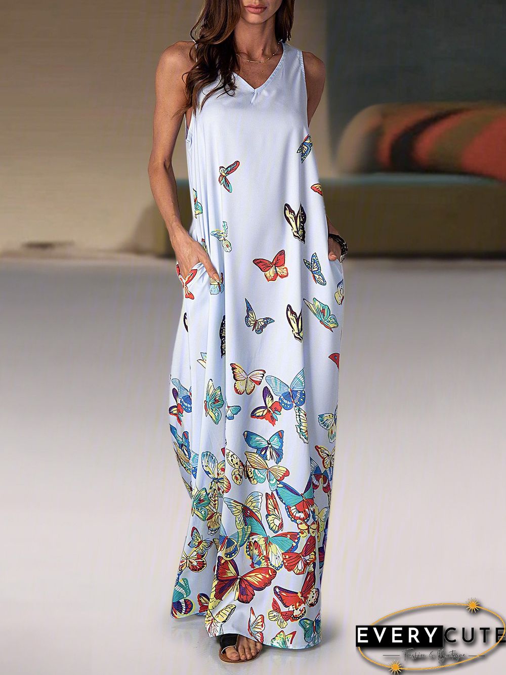 Casual Cotton-Blend V Neck Weaving Dress
