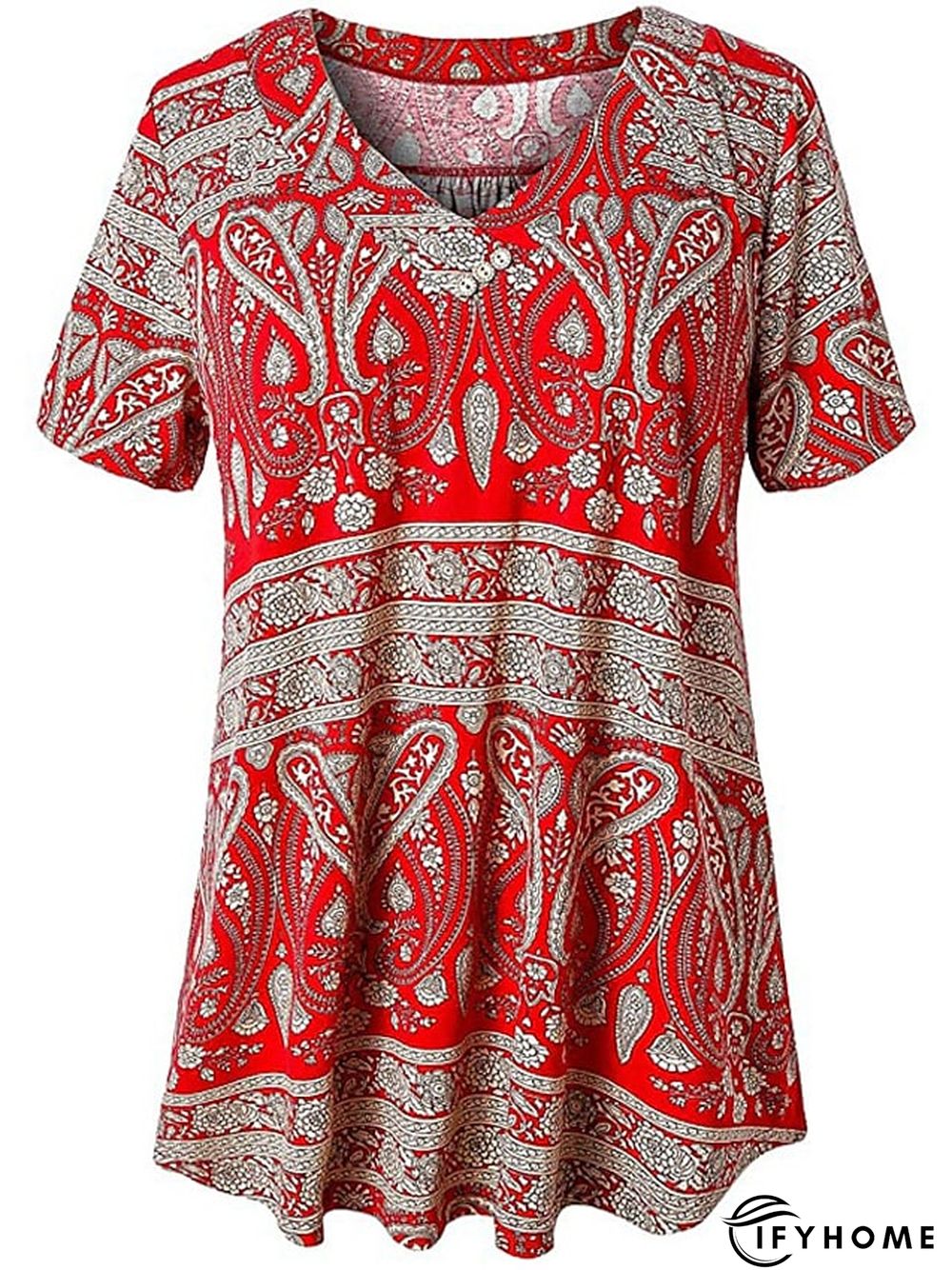 Women's Shirt Blouse Denim Blue Black White Leopard Floral Print Short Sleeve Casual Holiday Basic V Neck Regular Floral Plus Size M | IFYHOME