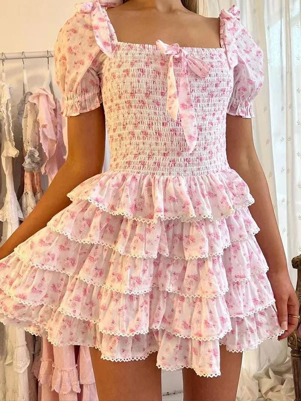 Puff sleeve pleated dress