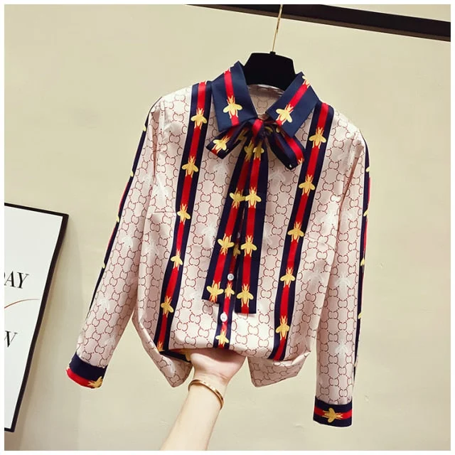 New Turn Down Collar Long Sleeve Bee Elegant Blouse