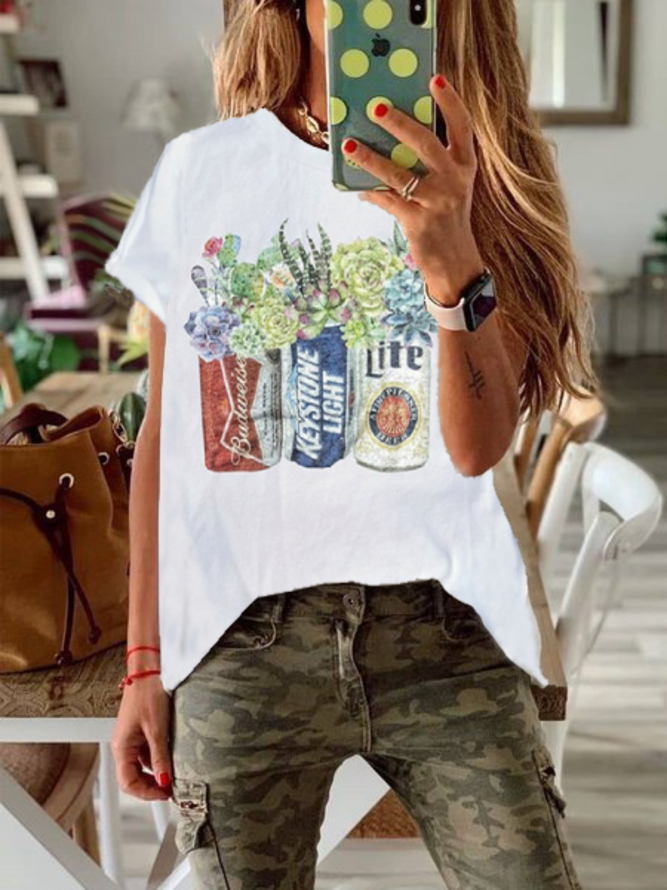 Plus size Crew Neck Short Sleeve Shirts & Tops